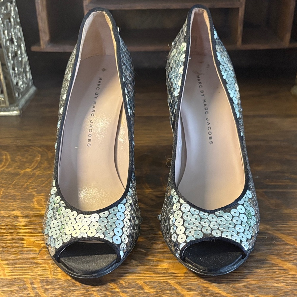 Marc by Marc Jacobs Black Peep-Toe Sequin Pumps